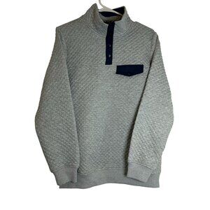 NWT MEROKEETY Button Quilted Patchwork Pullover Sweatshirt Women's Gray / Navy M